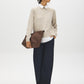 Tan Melange Twofer Sweater with Poplin Collar - Front View - Suzy Shier