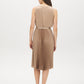 Camel Textured Satin Midi Dress with Cowl Neck - Back View - Suzy Shier