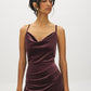 Dark Raisin Cowl Neck Velour Knit Dress - Close-up Front Detail - Suzy Shier