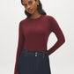 Merlot Snap Button Sleeve Knit Sweater - Woman Wearing Crew Neck Sweater with Sleeve Detail - Suzy Shier