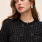 Black/Silver Lurex Boucle Sweater Mini Dress - Close-up Fabric Detail - Le Chateau