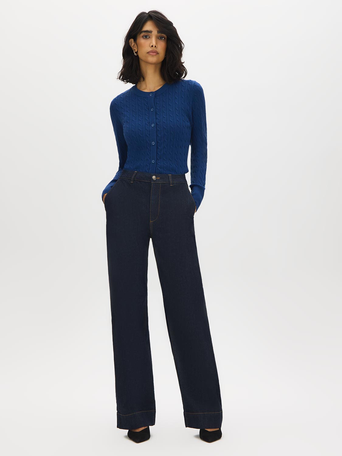 Indigo Rinse Straight Leg Denim Trouser - Woman Wearing Classic Denim Pants - Suzy Shier