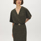 Green Mix Textured Knit Dolman Sleeve Dress - Front View - Suzy Shier