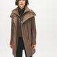 Dark Charcoal Melange Double Collar Mid-Length Coat with Belt - Front View - Suzy Shier