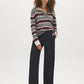 Brown/Burgundy/Dove Striped Polo Collar Knit Sweater - Front View - Suzy Shier