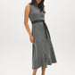 Jet Black/Light Grey Herringbone Textured Knit Mock Neck Dress with Belt - Woman Wearing Midi Dress - Suzy Shier