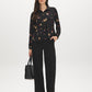 Black Floral Printed Peplum Blouse with Drawstring Waist - Front View - Suzy Shier