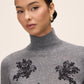 Charcoal Beaded Mock Neck Knit Sweater - Close-up Fabric Detail - Le Chateau