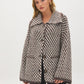 Coffee/Beige Melange Chunky Jacquard Cardigan - Woman Wearing Button-Front Knit Sweater - Suzy Shier