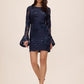 Midnight Blue Soutache on Mesh Pop-Over Mini Dress - Front View - Le Chateau