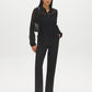 Black Lace Button-Front Blouse with Scalloped Hem - Front View - Suzy Shier