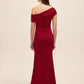 Lipstick Red Glitter Knit One-Shoulder Gown - Back View - Le Chateau