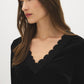 Black Velvet Top with Crochet V-Neck - V-Neck Detail - Suzy Shier