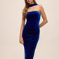 Sapphire Sweetheart Velour Midi Sheath Dress - Side Profile View - Le Chateau