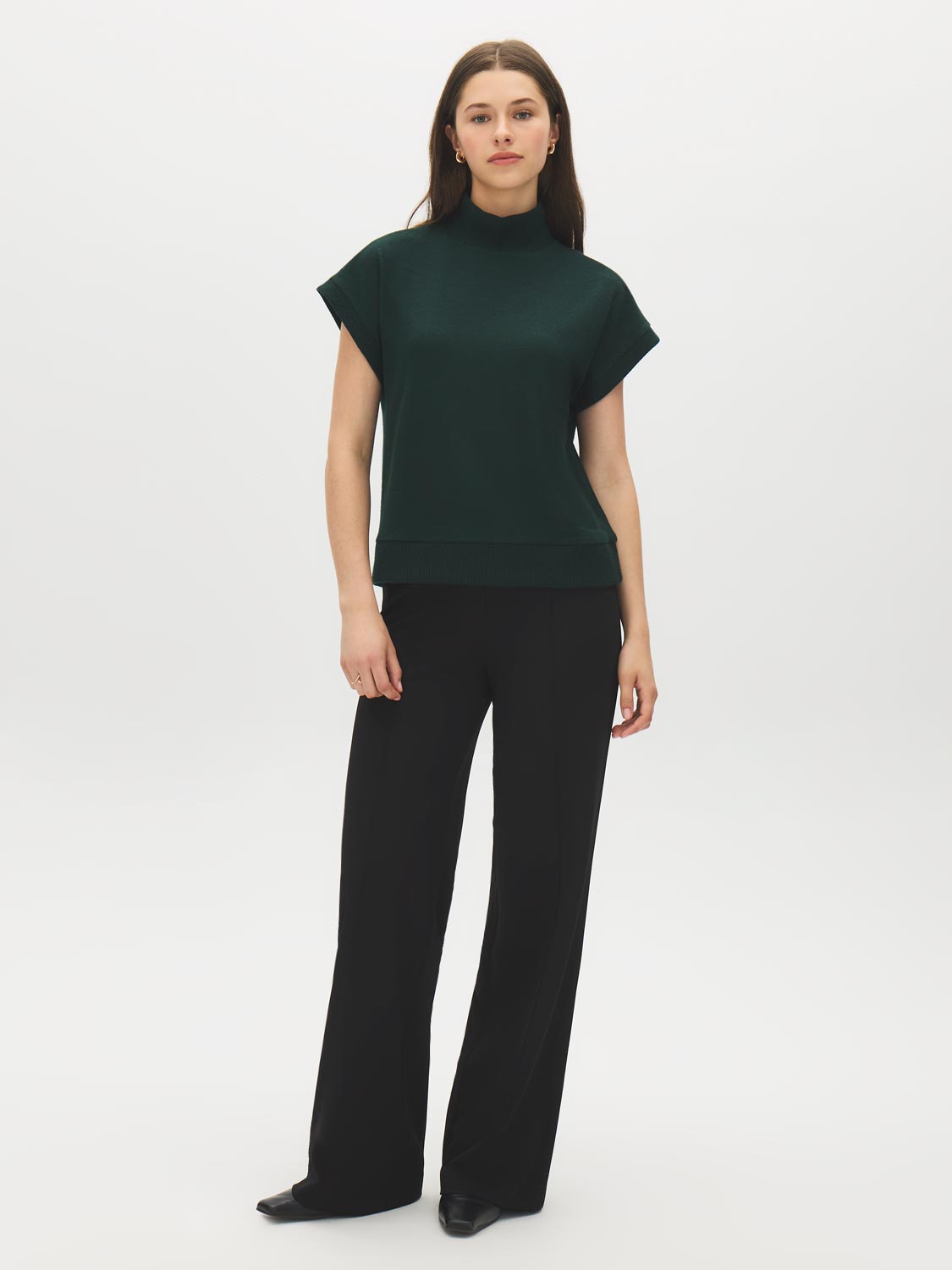 Scarab Melange Mock Neck Top with Dolman Sleeves - Front View - Suzy Shier