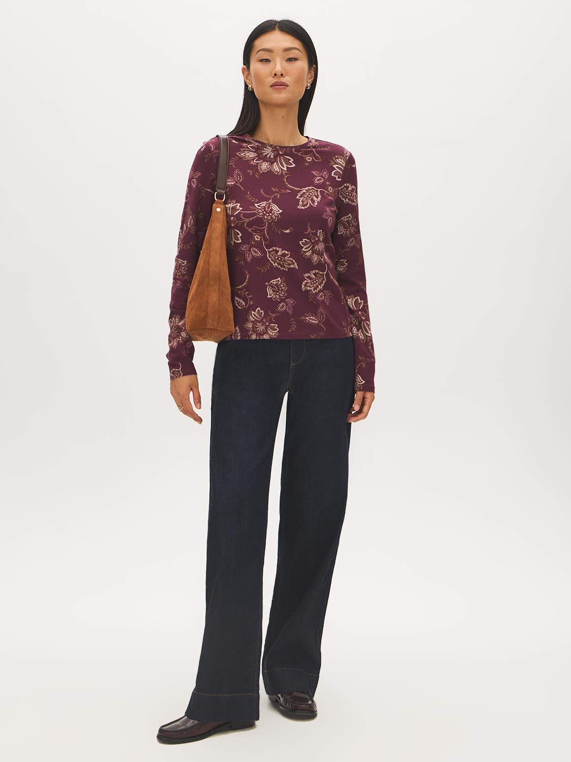 Winetasting Floral Crew Neck Jersey Top - Front View - Suzy Shier