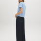Blue Yonder Stripe Striped Cotton Crew Neck Tee - Woman Wearing Loose Fit Striped Tee - Suzy Shier