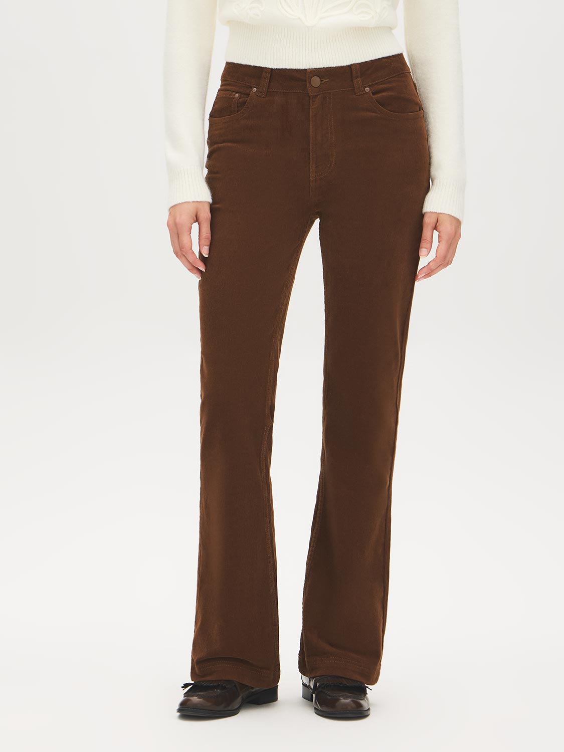 Bison Corduroy Flare Leg Pants - Front View - Suzy Shier