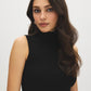 Black Sleeveless Ribbed Funnel Neck Sweater - Front View - Suzy Shier