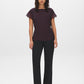 Midnight Plum Boat Neck Popover Top with Lace Trim - Full Front View - Suzy Shier