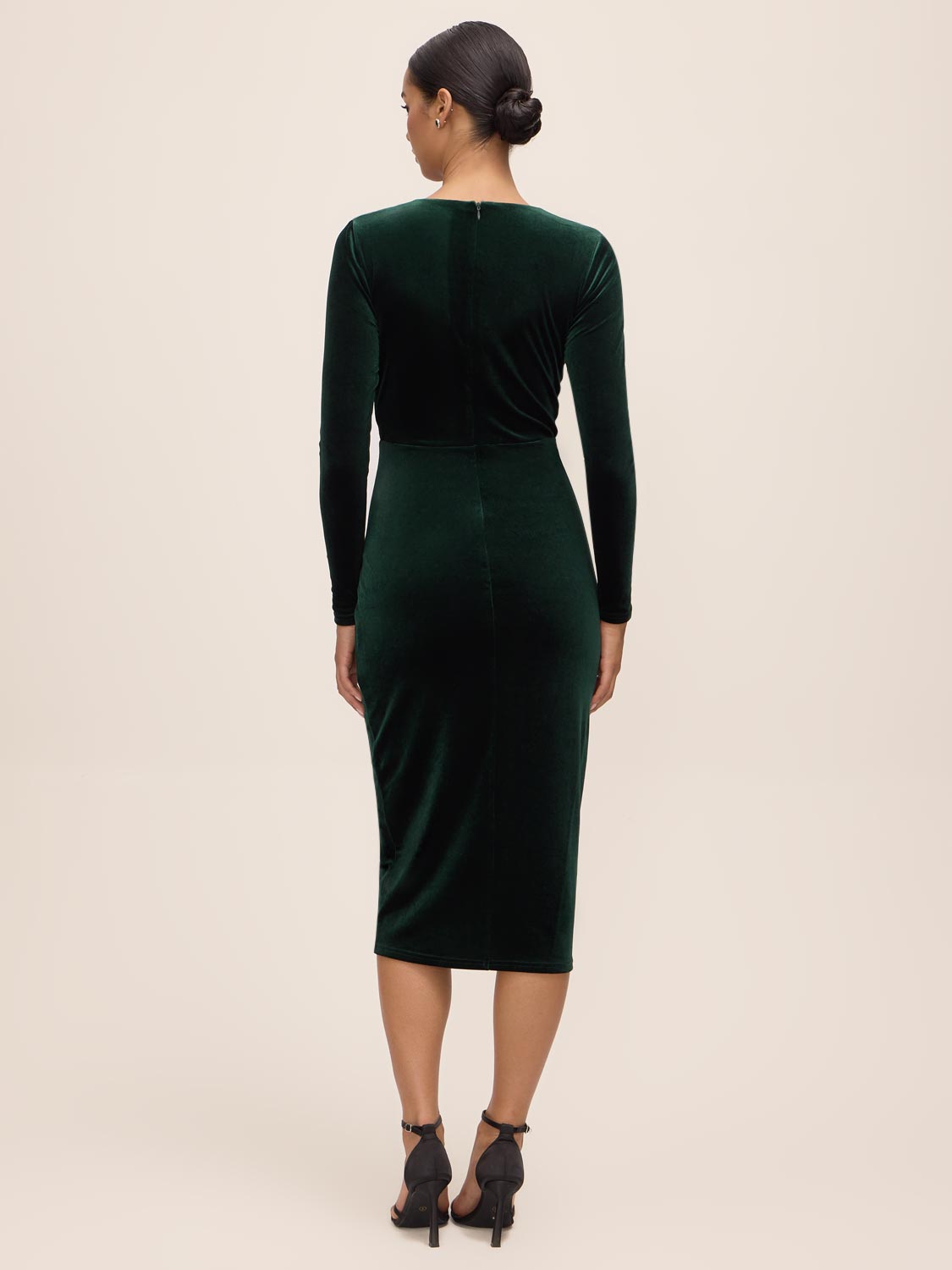 Dark Emerald Velour Crossover Sheath Dress - Back View - Le Chateau