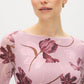 Dusty Pink Floral Mesh Boat Neck Top - Close-up Fabric Detail - Suzy Shier