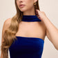 Sapphire Sweetheart Velour Midi Sheath Dress - Close-up Neck Detail - Le Chateau