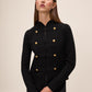 Black Military Style Knit Cardigan - Front View - Le Chateau