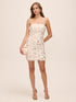 Antique Cream Sequin and Feather Mini Dress - Woman Wearing Evening Dress with Jewel Straps - Le Chateau