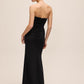 Black Strapless Gown with Rosette Trim - Back View - Le Chateau