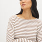 Bison/Snow White Striped Boat Neck Knit Top - Close-up Fabric Detail - Suzy Shier