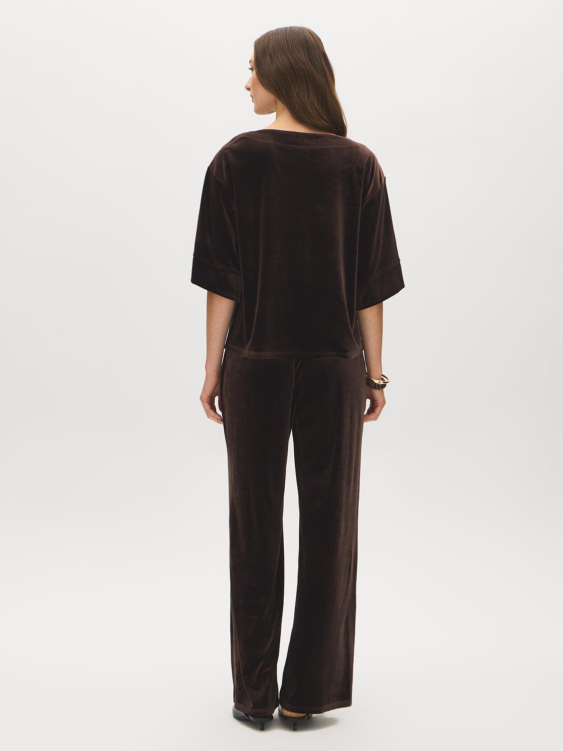Coffee Bean Boxy Velvet Boat Neck Top - Back View - Suzy Shier