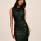 Dark Emerald Sleeveless Sequin Midi Sheath Dress - Front View - Le Chateau