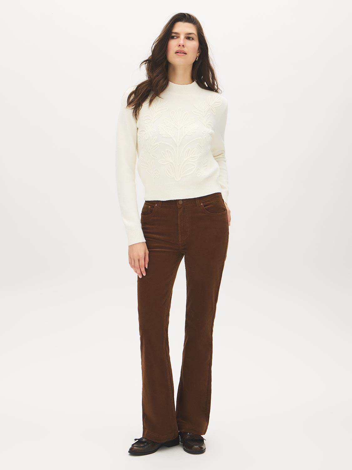 Bison Corduroy Flare Leg Pants - Woman Wearing Mid-Rise Corduroy Trousers - Suzy Shier