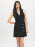Black Sleeveless Blazer Dress with Button Detail - Front View - Suzy Shier
