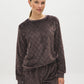 Coffee Diamond Pattern Plush PJ Set - Front View - Suzy Shier