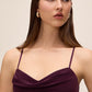 Black Cherry Cowl Neck Gown with Front Slit - Close-up Neckline Detail - Le Chateau