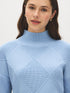 Soft Blue Mock Neck Sweater with Diamond Pattern - Close-up Fabric Detail - Suzy Shier