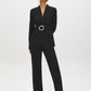 Black Collarless Knit Blazer with Sash Belt - Front View - Suzy Shier