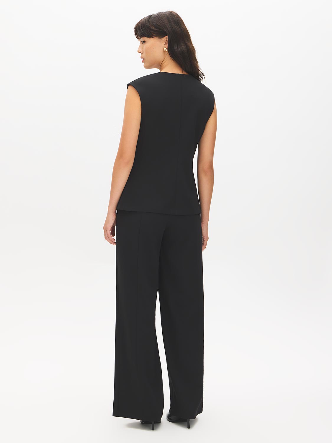 Black V-Neck Button-Front Knit Vest - Back View - Suzy Shier