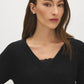 Black Lace Trim V-Neck Knit Sweater - Close-up Fabric Detail - Suzy Shier