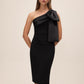 Black One-Shoulder Knit Crepe Sheath Dress - Front View - Le Chateau