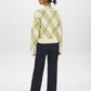 Off White/Green Jacquard Crew Neck Sweater - Back View - Suzy Shier