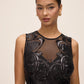 Black Illusion Upper Sequin Sheath Dress - Close-up Fabric Detail - Le Chateau