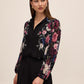 Black Print Placement Floral Blouse - Side Profile View - Le Chateau