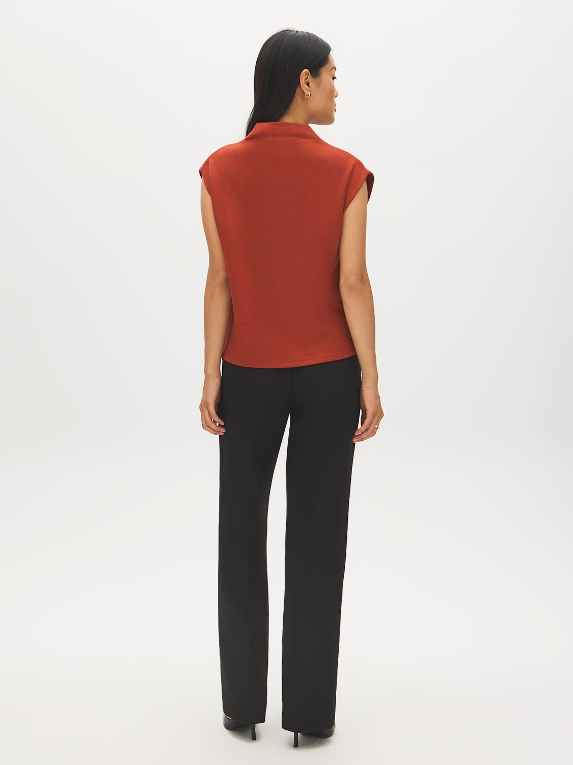 Arabian Spice Sleeveless Mock Neck Boxy Sweater Top - Back View - Suzy Shier