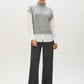 Grey Melange Mock Neck 2fer Knit Top with Poplin Sleeves - Front View - Suzy Shier