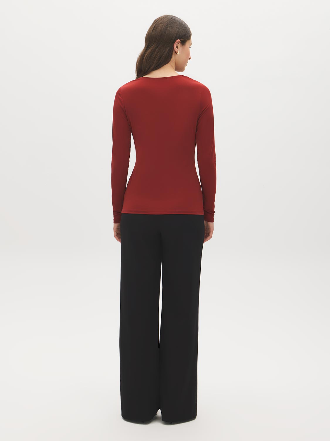 Rosewood Mesh Long Sleeve Cowl Neck Top - Back View - Suzy Shier