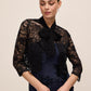 Black Lace Bolero with 3/4 Sleeves and Bow Ties - Side Profile View - Le Chateau