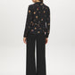 Black Floral Printed Peplum Blouse with Drawstring Waist - Back View - Suzy Shier